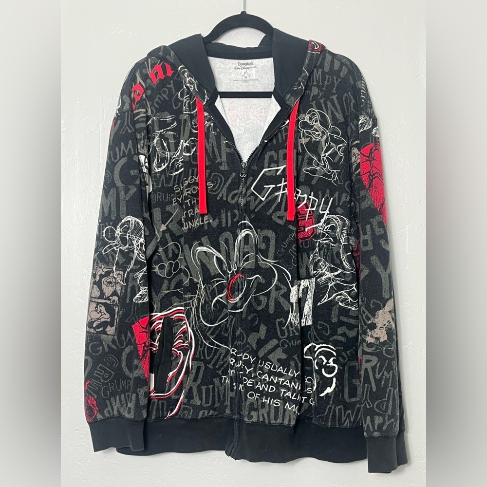 Disney Black and Red Grumpy Dwarf Zip-Up Hoodie